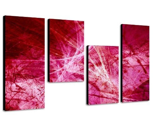 Augenblicke Wandbilder Krasses Pink 130x70cm 4 teiliges Keilrahmenbild (50x70+30x50+30x50+30x70cm) abstraktes Wandbild mehrteilig Gemälde-Stil handgemalte Optik Vintage