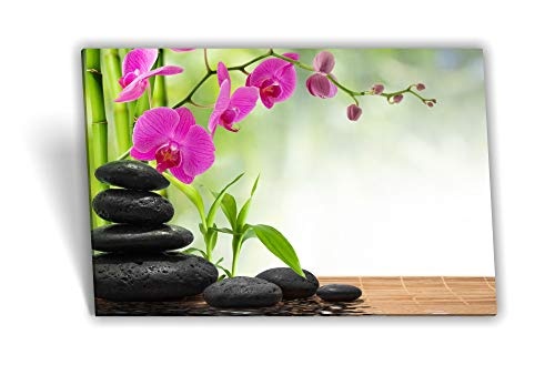 Medianlux Leinwand-Bild Keilrahmen-Bild SPA Wellness Orchidee Steine Bambus Schwarz Pink Grün, 80 x 40cm (BxH)