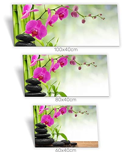 Medianlux Leinwand-Bild Keilrahmen-Bild SPA Wellness Orchidee Steine Bambus Schwarz Pink Grün, 80 x 40cm (BxH)