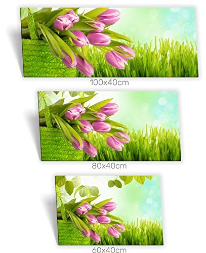 Medianlux Leinwand-Bild Keilrahmen-Bild SPA Wellness Blume Sonnen-Licht Gras Blätter Pink Grün, 60 x 40cm (BxH)