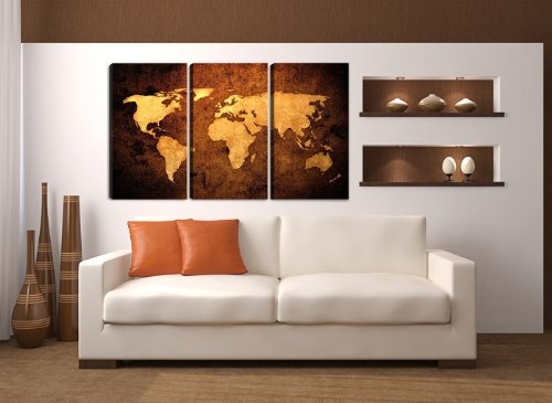 Visario Leinwandbilder 1162 Bild auf Leinwand Weltkarte, 160 x 90 cm, 3 Teile