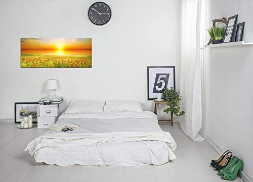 Paul Sinus Art GmbH Feld mit grünem Grass und roten Mohnblumen 120x 50cm Panorama Leinwand Bild XXL Format Wandbilder Wohnzimmer Wohnung Deko Kunstdrucke