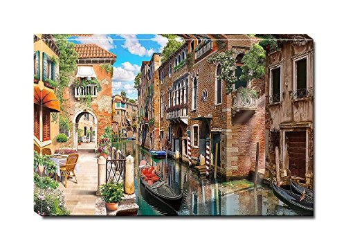 Berger Designs - Wandbild auf Leinwand als Kunstdruck in verschiedenen Größen. Romantische Straße in Venedig. Beste Qualität aus Deutschland (120 x 80 cm BxH)