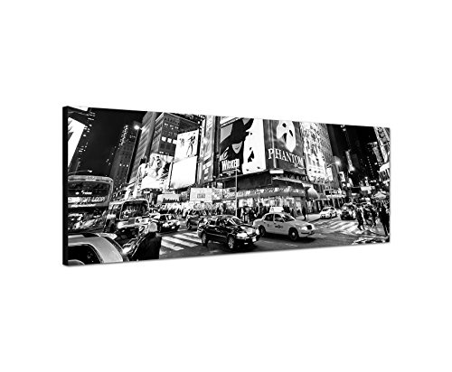 Augenblicke Wandbilder Keilrahmenbild Panoramabild SCHWARZ/Weiss 150x50cm New York Time Square Broadway Lichter