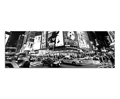 Augenblicke Wandbilder Keilrahmenbild Panoramabild SCHWARZ/Weiss 150x50cm New York Time Square Broadway Lichter
