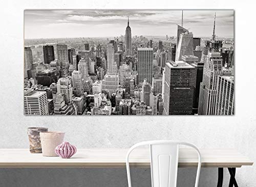 Topquadro XXL Wandbild, Leinwandbild 100x50cm, New York Schwarz-Weiß-Panorama, Wolkenkratzer und Stadt - Panoramabild Keilrahmenbild, Bild auf Leinwand - Einteilig, Fertig zum Aufhängen