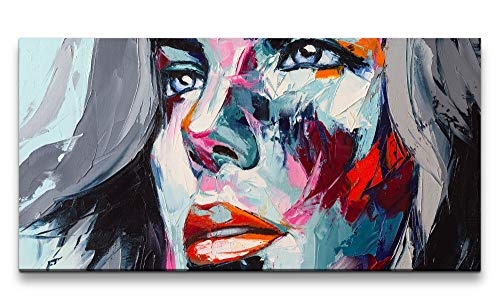 Paul Sinus Art Frau in bunt 120x 60cm Panorama Leinwand Bild XXL Format Wandbilder Wohnzimmer Wohnung Deko Kunstdrucke