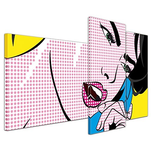 Wandbild - Pop-Art Frau mit Telefon - Bild auf Leinwand - 130x80 cm 3 teilig - Leinwandbilder - Urban & Graphic - Andy Warhol - Retro - Comic