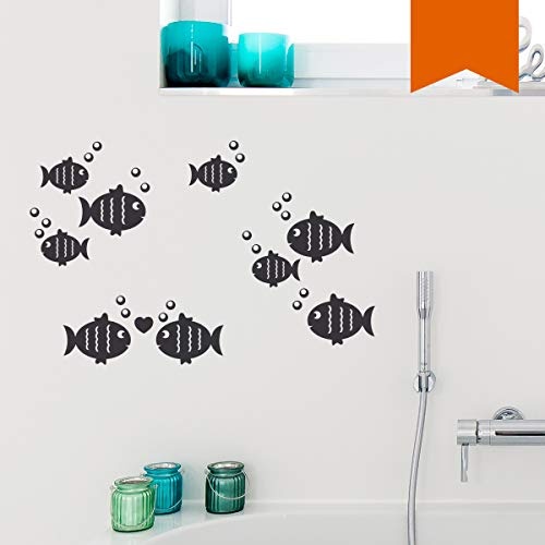 Wandkings Wandtattoo Fische und Luftblasen im Set, mit Herzchen Größe SMALL in orange - erhältlich in 33 Farben