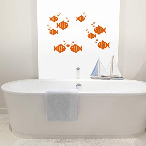 Wandkings Wandtattoo Fische und Luftblasen im Set, mit Herzchen Größe SMALL in orange - erhältlich in 33 Farben