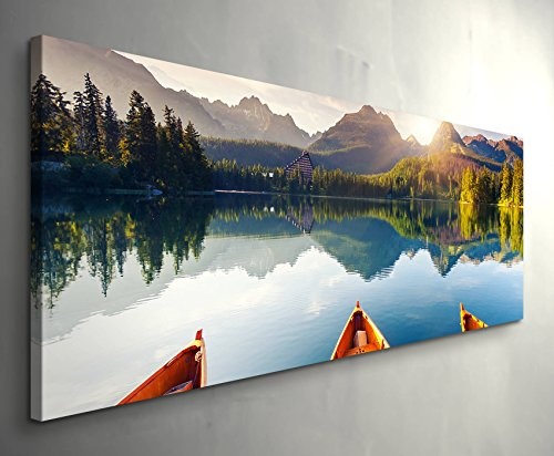 Paul Sinus Art Leinwandbilder | Bilder Leinwand 150x50cm Bergsee in der Hohen Tatra mit Booten