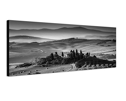 Augenblicke Wandbilder Keilrahmenbild Panoramabild SCHWARZ/Weiss 150x50cm Italien Toskana Landschaft Weinberge