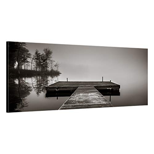 ge Bildet® hochwertiges Panorama Leinwandbild XXL - Steg - schwarz weiß 120 x 50 cm einteilig 2288-B