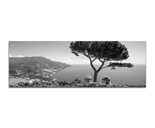 Keilrahmenbild Panoramabild SCHWARZ/Weiss 150x50cm Italien Amalfi-Küste Meerblick Sommer