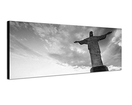 Augenblicke Wandbilder Keilrahmenbild Panoramabild SCHWARZ/Weiss 150x50cm Rio De Janeiro Statue Sonnenuntergang