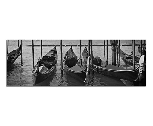Augenblicke Wandbilder Keilrahmenbild Panoramabild SCHWARZ/Weiss 150x50cm Venedig Wasser Gondeln