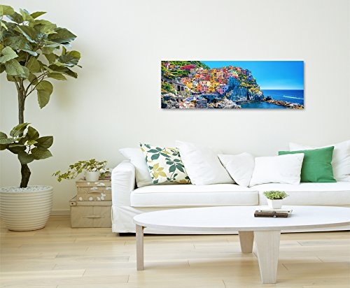 Paul Sinus Art Panoramabild 150x50cm Landschaftsfotografie - Farbenfroher Hafen, Cinque Terre, Italien auf Leinwand Exklusives Wandbild Moderne Fotografie für Ihre Wand in Vielen Größen