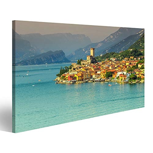 Bild Bilder auf Leinwand Fabelhafter Gardasee mit Hochgebirge im Hintergrund und im wunderbaren Malcesine-Mittelmeertourismusort, Italien, Europa Wandbild, Poster, Leinwandbild PTH