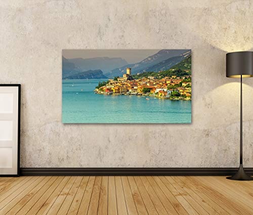 Bild Bilder auf Leinwand Fabelhafter Gardasee mit Hochgebirge im Hintergrund und im wunderbaren Malcesine-Mittelmeertourismusort, Italien, Europa Wandbild, Poster, Leinwandbild PTH