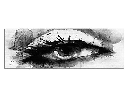 Keilrahmenbild Panoramabild SCHWARZ / WEISS 150x50cm Gemälde Handmalerei Frau Auge