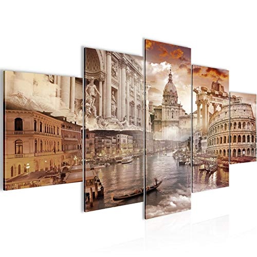 Bilder Italien Wandbild 200 x 100 cm Vlies - Leinwand Bild XXL Format Wandbilder Wohnzimmer Wohnung Deko Kunstdrucke Braun 5 Teilig - MADE IN GERMANY - Fertig zum Aufhängen 024451a