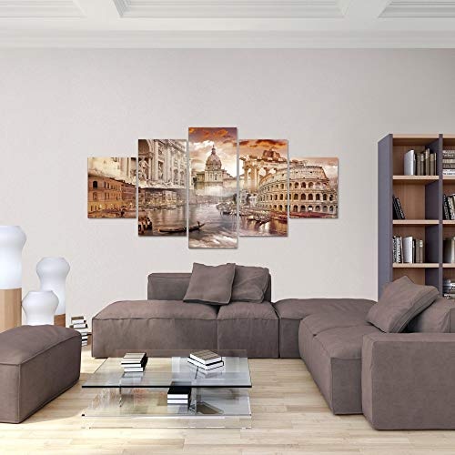 Bilder Italien Wandbild 200 x 100 cm Vlies - Leinwand Bild XXL Format Wandbilder Wohnzimmer Wohnung Deko Kunstdrucke Braun 5 Teilig - MADE IN GERMANY - Fertig zum Aufhängen 024451a