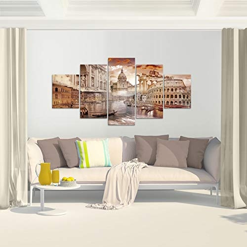 Bilder Italien Wandbild 200 x 100 cm Vlies - Leinwand Bild XXL Format Wandbilder Wohnzimmer Wohnung Deko Kunstdrucke Braun 5 Teilig - MADE IN GERMANY - Fertig zum Aufhängen 024451a