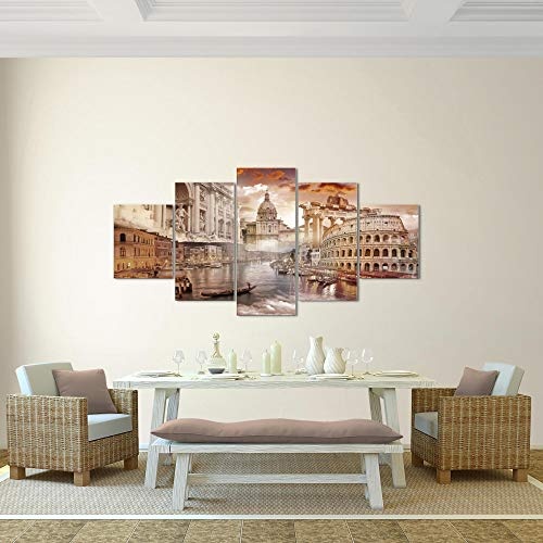 Bilder Italien Wandbild 200 x 100 cm Vlies - Leinwand Bild XXL Format Wandbilder Wohnzimmer Wohnung Deko Kunstdrucke Braun 5 Teilig - MADE IN GERMANY - Fertig zum Aufhängen 024451a