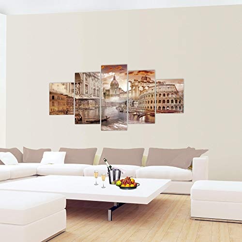 Bilder Italien Wandbild 200 x 100 cm Vlies - Leinwand Bild XXL Format Wandbilder Wohnzimmer Wohnung Deko Kunstdrucke Braun 5 Teilig - MADE IN GERMANY - Fertig zum Aufhängen 024451a