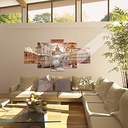 Bilder Italien Wandbild 200 x 100 cm Vlies - Leinwand Bild XXL Format Wandbilder Wohnzimmer Wohnung Deko Kunstdrucke Braun 5 Teilig - MADE IN GERMANY - Fertig zum Aufhängen 024451a