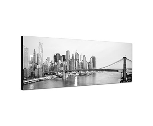 Augenblicke Wandbilder Keilrahmenbild Panoramabild SCHWARZ/Weiss 150x50cm Manhattan Skyline Brooklyn Bridge