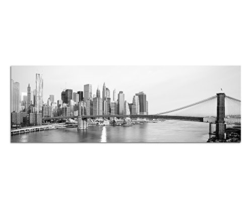 Augenblicke Wandbilder Keilrahmenbild Panoramabild SCHWARZ/Weiss 150x50cm Manhattan Skyline Brooklyn Bridge