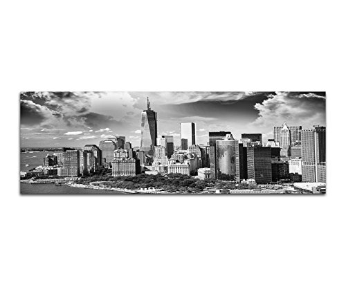 Augenblicke Wandbilder Keilrahmenbild Panoramabild SCHWARZ/Weiss 150x50cm Manhattan Skyline Wolkenhimmel Sonnenstrahlen