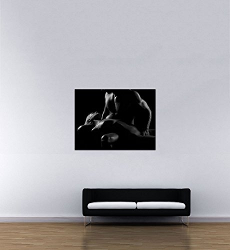 Keilrahmenbild - Paar Erotik - schwarz weiß - Bild auf Leinwand - 120 x 90 cm - Leinwandbilder - Bilder als Leinwanddruck - Akt & Erotik - Mann und Frau in schwarz weiß