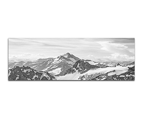 Keilrahmenbild Panoramabild SCHWARZ / WEISS 150x50cm Alpen Gebirge Berggipfel Schnee