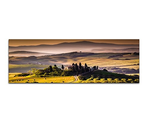 Paul Sinus Art Panoramabild auf Leinwand und Keilrahmen 150x50cm Italien Toskana Landschaft Weinberge