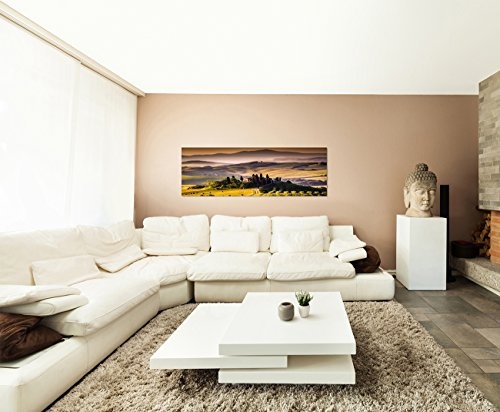 Paul Sinus Art Panoramabild auf Leinwand und Keilrahmen 150x50cm Italien Toskana Landschaft Weinberge