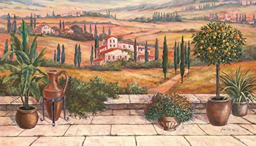 Artland Leinwand-Bild fertig aufgespannt auf Holzfaserplatte mit Motiv A. Heins Terrasse in der Toskana Landschaften Europa Italien Malerei Braun 40 x 70 x 1,2 cm D1UD