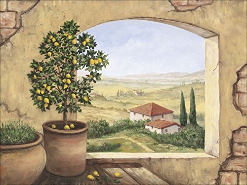 Artland Qualitätsbilder I Bild auf Leinwand Leinwandbilder Andres Fenster in der Toskana Landschaften Fensterblick Italien Malerei Creme A1TJ