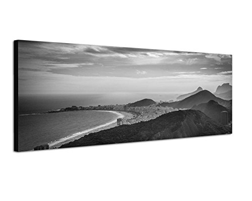 Augenblicke Wandbilder Keilrahmenbild Panoramabild SCHWARZ/Weiss 150x50cm Rio De Janeiro Copacabana Strand Berge