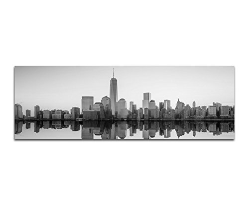 Augenblicke Wandbilder Keilrahmenbild Panoramabild SCHWARZ/Weiss 150x50cm Manhattan Skyline Wasser Morgenlicht