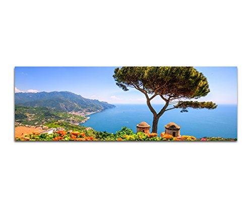 Paul Sinus Art Panoramabild auf Leinwand und Keilrahmen 150x50cm Italien Amalfi-Küste Meerblick Sommer
