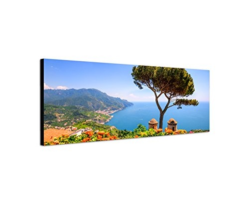 Paul Sinus Art Panoramabild auf Leinwand und Keilrahmen 150x50cm Italien Amalfi-Küste Meerblick Sommer