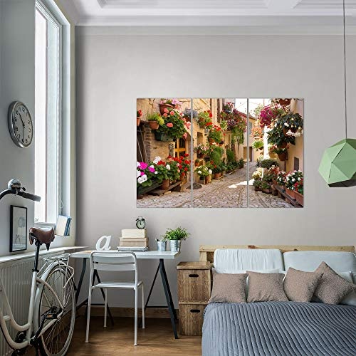 Bilder Mediterran Italien Wandbild 120 x 80 cm Vlies - Leinwand Bild XXL Format Wandbilder Wohnzimmer Wohnung Deko Kunstdrucke Braun 3 Teilig - MADE IN GERMANY - Fertig zum Aufhängen 024731a