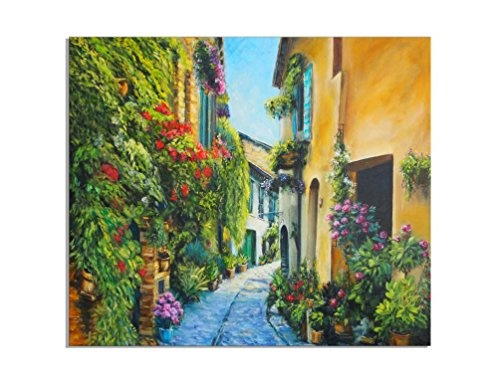 deinebilder24 Leinwand-Bild Foto - 70 x 90 cm - Kunst-Ölgemälde-Abbildung Blumen-Straße in Italien