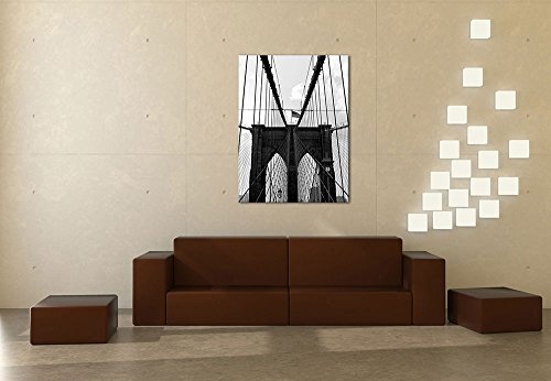 Keilrahmenbild - New York Bridge I - Bild auf Leinwand - 90 x 120 cm - Leinwandbilder - Bilder als Leinwanddruck - Städte & Kulturen - Amerika - Brooklyn Bridge in schwarz weiß