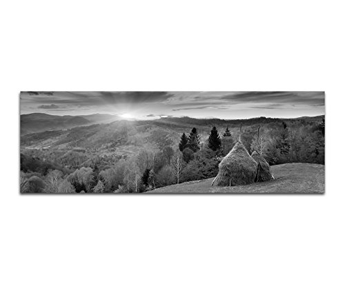 Augenblicke Wandbilder Keilrahmenbild Panoramabild SCHWARZ/Weiss 150x50cm Wald Berge Wiese Herbst Sonnenuntergang