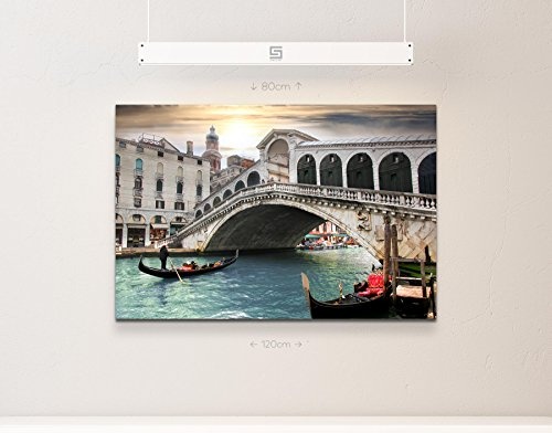 Paul Sinus Art Leinwandbilder | Bilder Leinwand 120x80cm Rialtobrücke mit Gondeln in Venedig