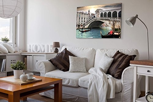 Paul Sinus Art Leinwandbilder | Bilder Leinwand 120x80cm Rialtobrücke mit Gondeln in Venedig