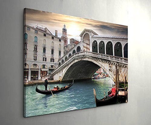 Paul Sinus Art Leinwandbilder | Bilder Leinwand 120x80cm Rialtobrücke mit Gondeln in Venedig